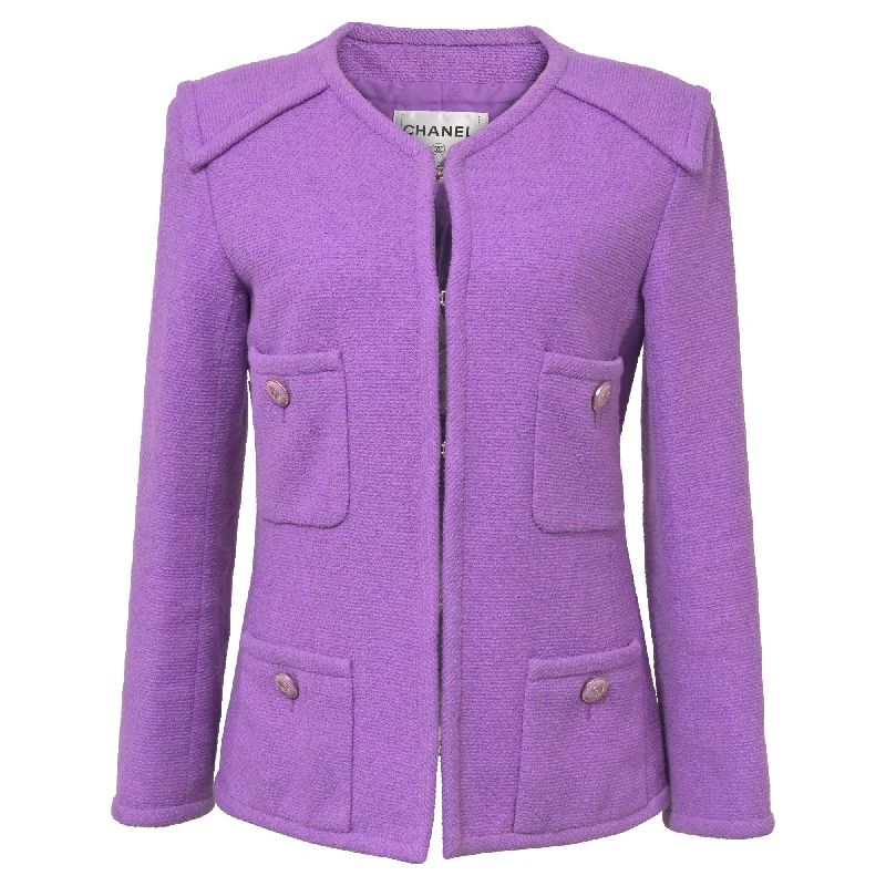 Clearance Items Chanel CC Button Four Pockets Jacket in Purple Tweed