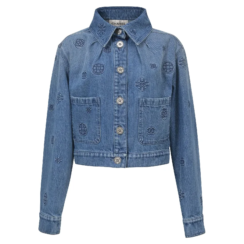 Fantastic Deals Chanel Logo Detailed Button Front Jacket in Blue Denim