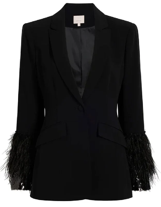 Big Discounts Cinq A Sept Women Lilac Vine Cheyenne Sequin Feather Trim Blazer Jacket Black