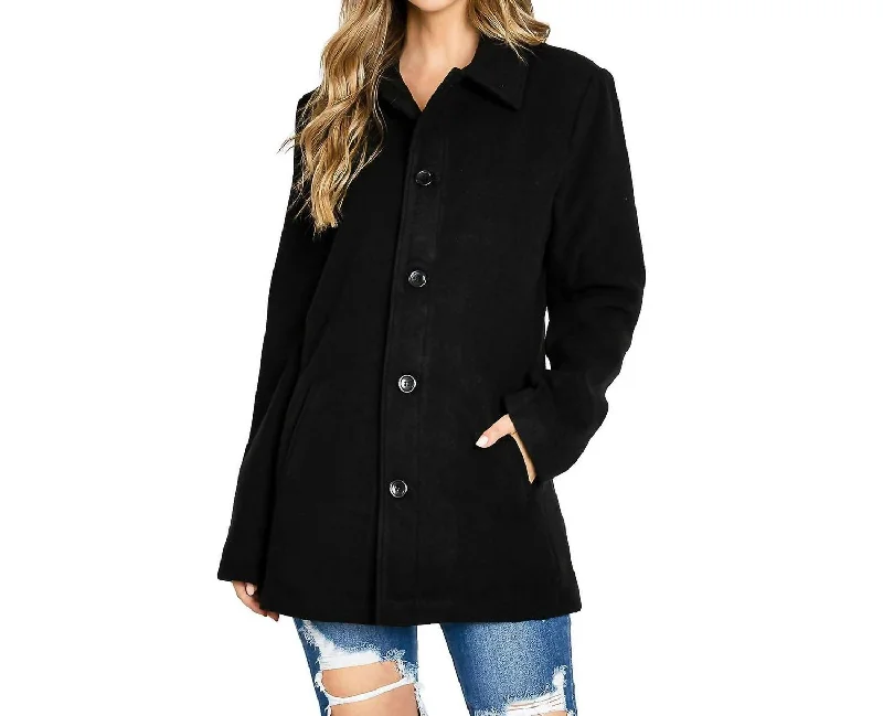Incredible Offers Classic Warm Fleece Midi Car Coat In Black