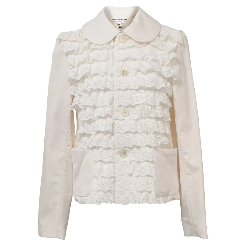 Flash Sale Comme Des Garçons Lace and Ruffle Details Blazer in White Cotton