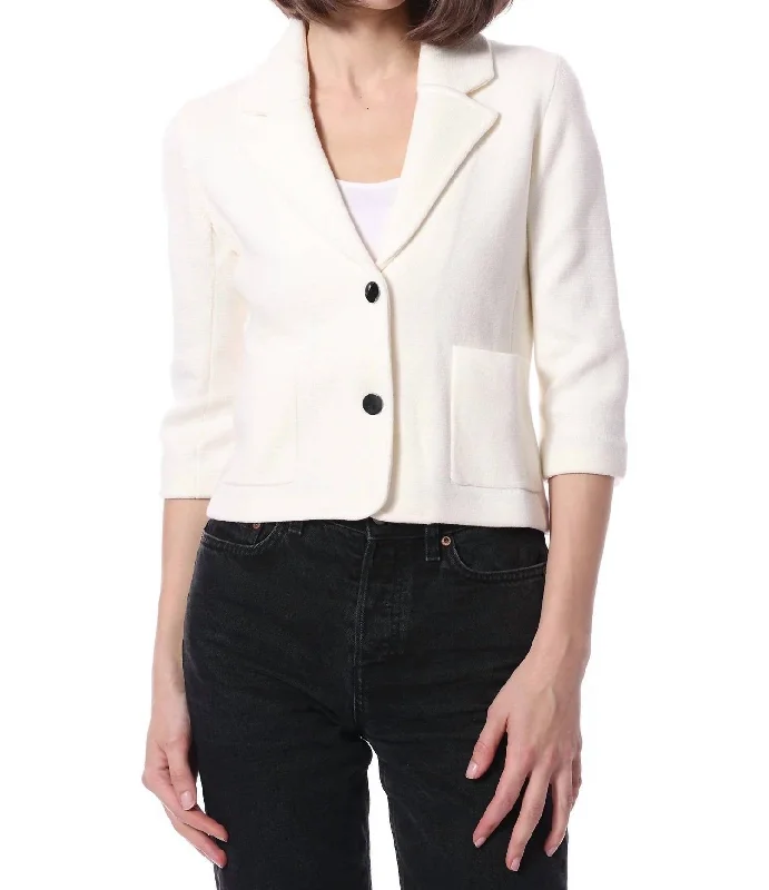 Cotton Blend Shrunken Blazer In White