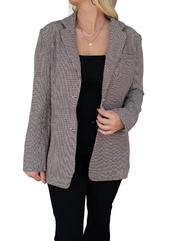 Referral Discount Cozy Plaid Blazer In Beige/black