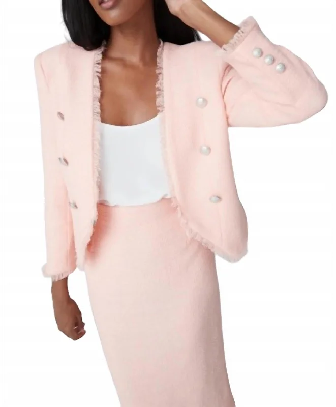 Final Clearance Crop Jacket With Fringe In Bright Coral