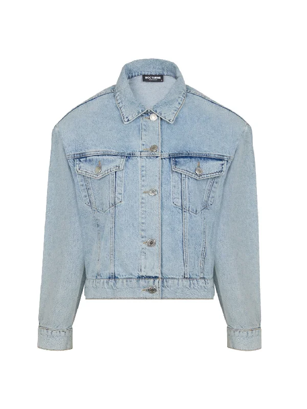 Cropped Denim Jacket with Shoulder Pads