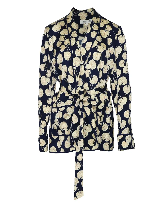 Instant Savings Diane Von Furstenberg Kimono Wrap Jacket in Navy Blue Viscose