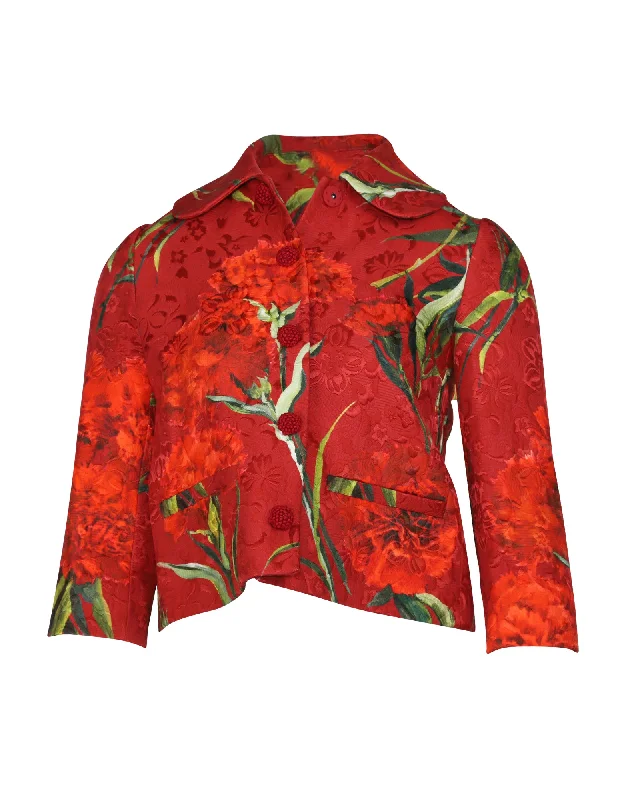 Doorbuster Deal Dolce & Gabbana Floral Metallic Brocade Jacket in Red Cotton