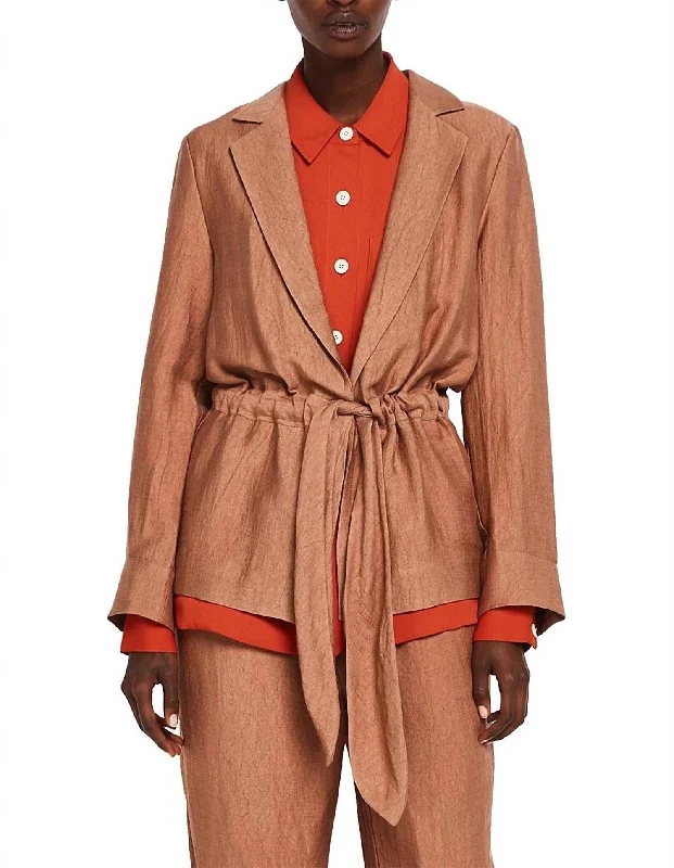 Year-End Sale Drapey Textured Blazer In Toffee Melange