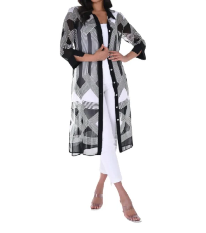 Doorbuster Deal Duster Jacket In Black/off White