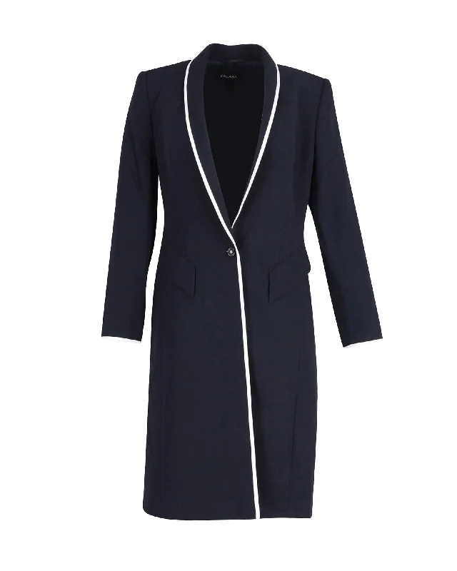 Online Exclusive Escada Contrast Piping Long Coat in Navy Wool