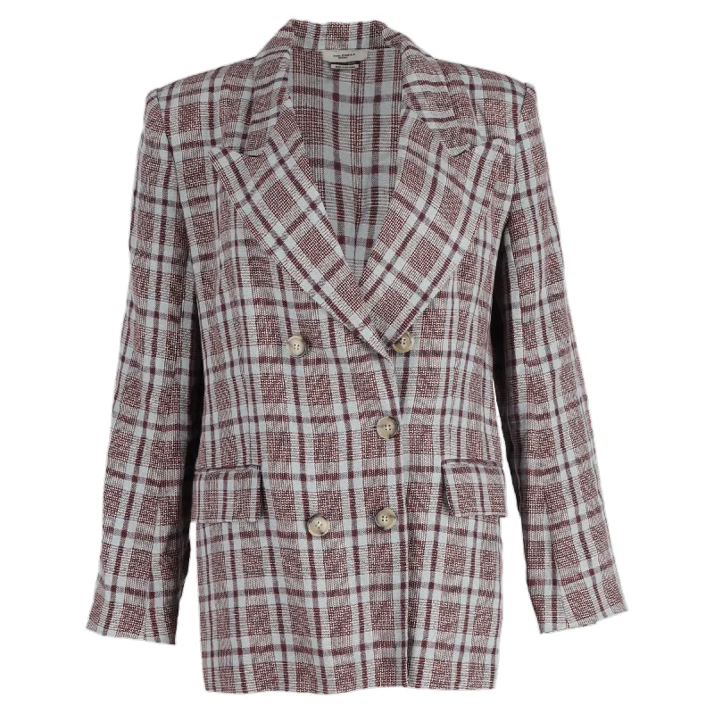 Final Markdown Étoile Isabel Marant Laney Checked Double-Breasted Blazer in Red Linen