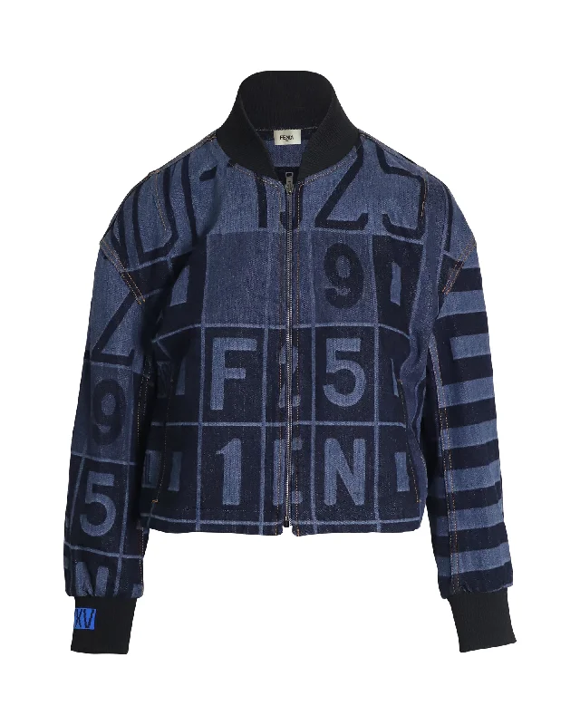 Great Deals Fendi Denim Bomber Jacket in Blue Cotton Denim