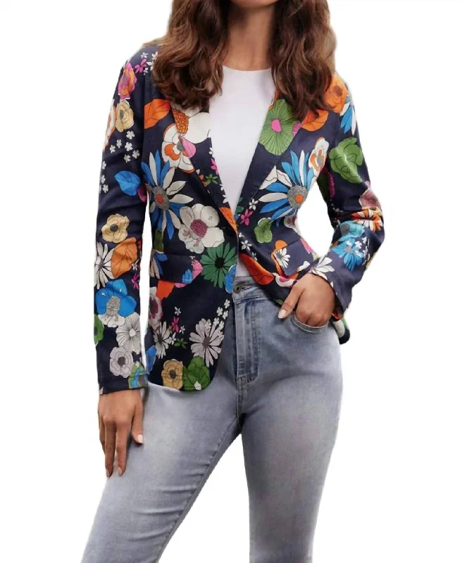 Great Deals Floral Pattern Linen Blazer In Gardenia