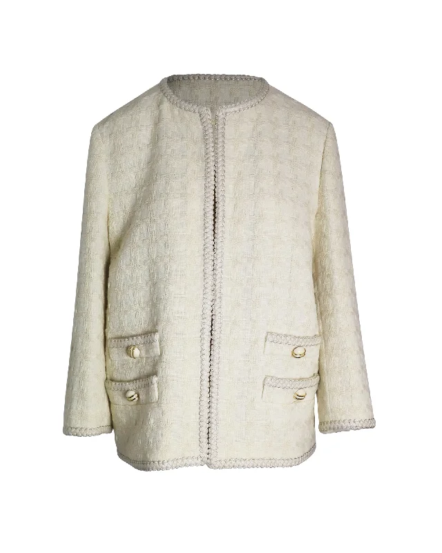 Savings Alert Gucci Houndstooth Open-Front Jacket in Cream Wool Tweed