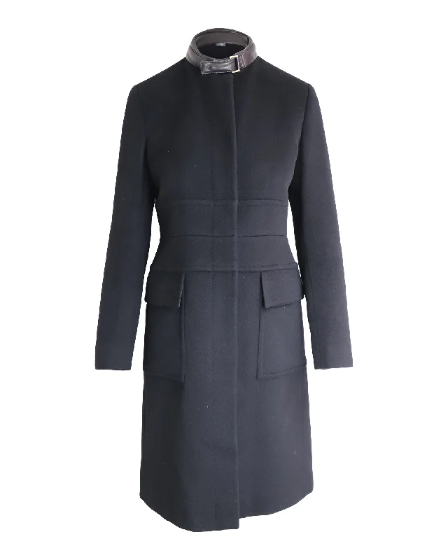 Buy More, Save More Gucci Leather Collar Coat in Black Wool