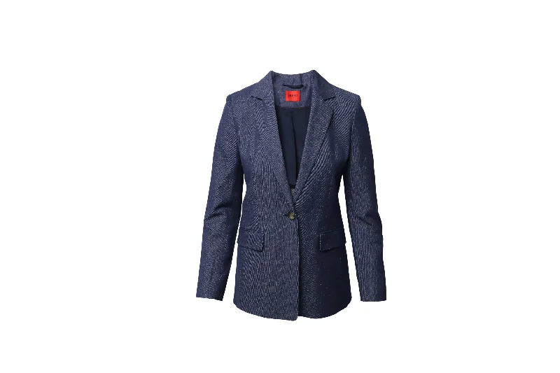 Price Cut Hugo Denim Single-Breasted Jacket Blazer in Navy Blue Cotton Denim