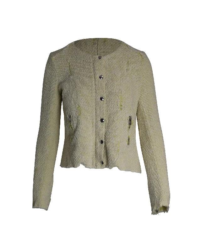 Price Cut Iro Distressed Evening Tweed Jacket in Yellow Cotton