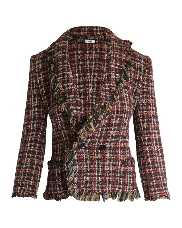 Stock Up and Save Isabel Marant Etoile Nicole Checked Tweed Double Breasted Blazer in Multicolor Cotton