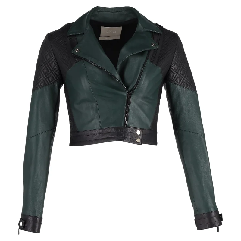 New Markdowns Jason Wu Biker Two-Toned Jacket in Green Leather