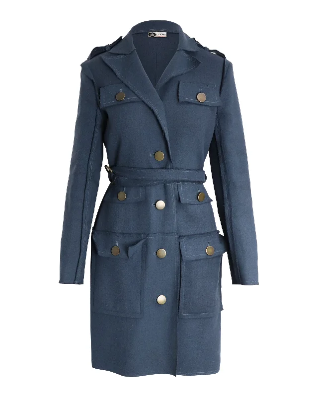 Don’t Miss Out Lanvin Multi-Pocket Belted Coat in Blue Wool