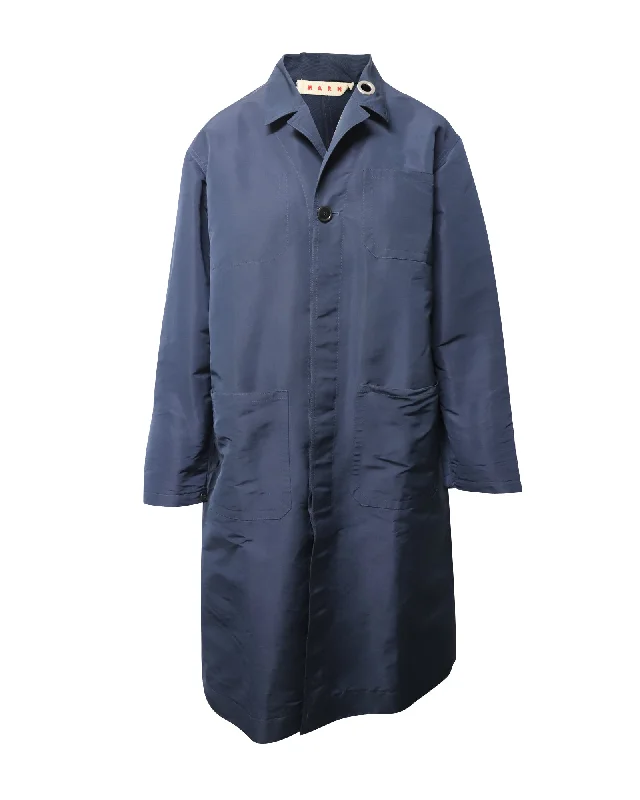 Season Finale Sale Marni Long-sleeved Coat with Pockets in Navy Blue Polyester