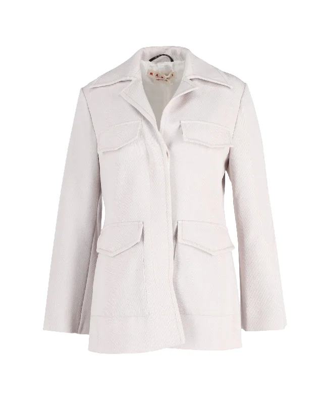 Members Only Marni Spread Collar Flap Pocket Jacket in Off White Wool Polyester Blend