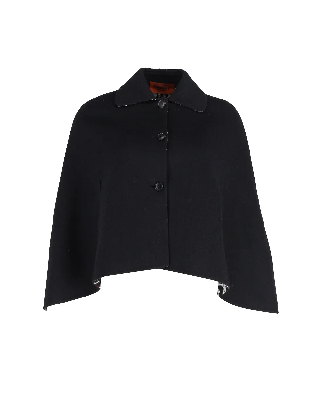 Major Savings Missoni Collared Button Front Poncho Coat in Black Wool
