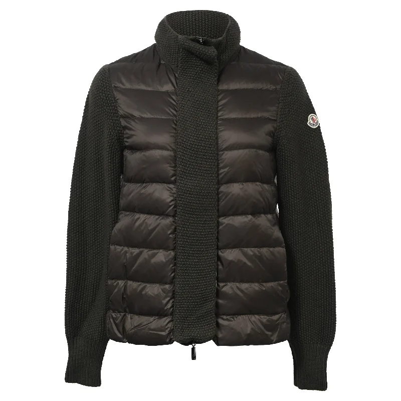 Crazy Deals Moncler Contrasted Knit and Quilt Down Jacket in Green Nylon and Wool