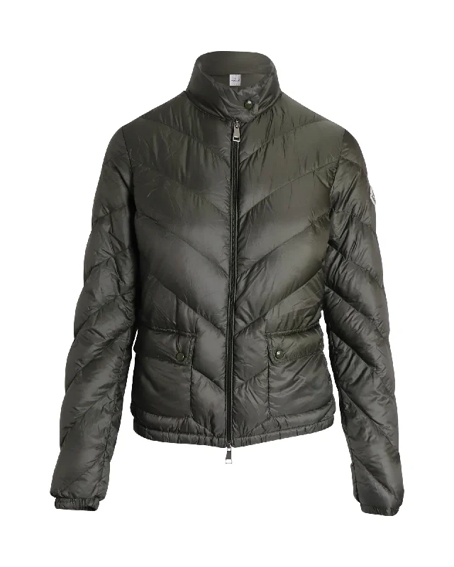 Bargain Prices Moncler Quilted Puffer Jacket in Olive Polyamide