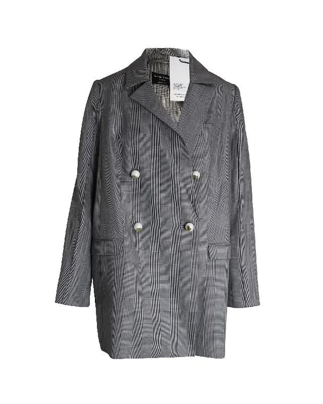 Big Savings Mother of Pearl Morgan Prince of Wales Check Double-Breasted Coat in Black and Cream Lyocell