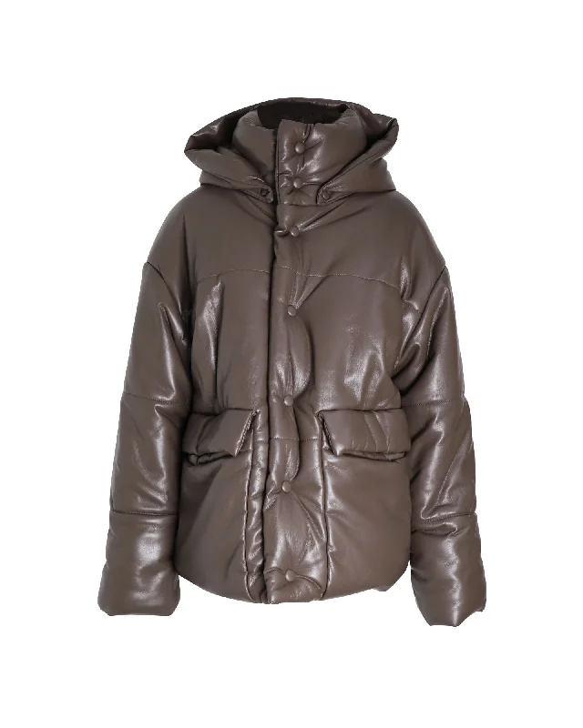 Sale Event Nanushka Hide Vegan Leather Puffer Jacket in Brown Polyester