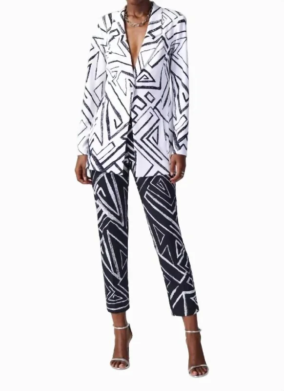 Clearance Sale Notched Collar Blazer In Vanilla/midnight Blue