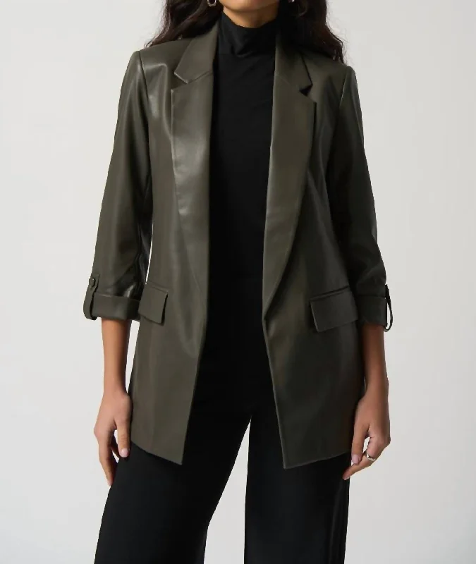 Limited Edition Oversized Faux Leather Blazer In Avocado