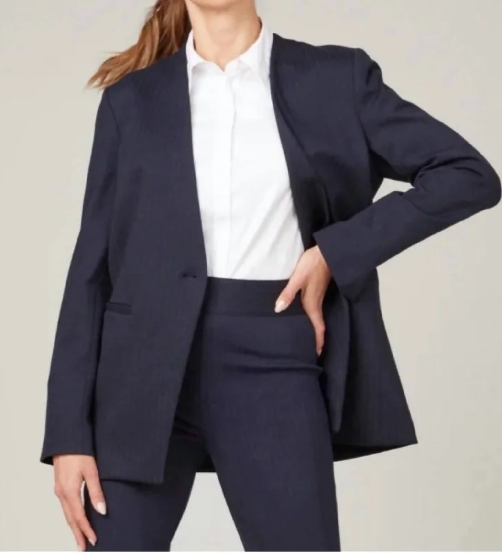 Great Bargains Perfect Collarless Blazer In Navy With White Pinstripes