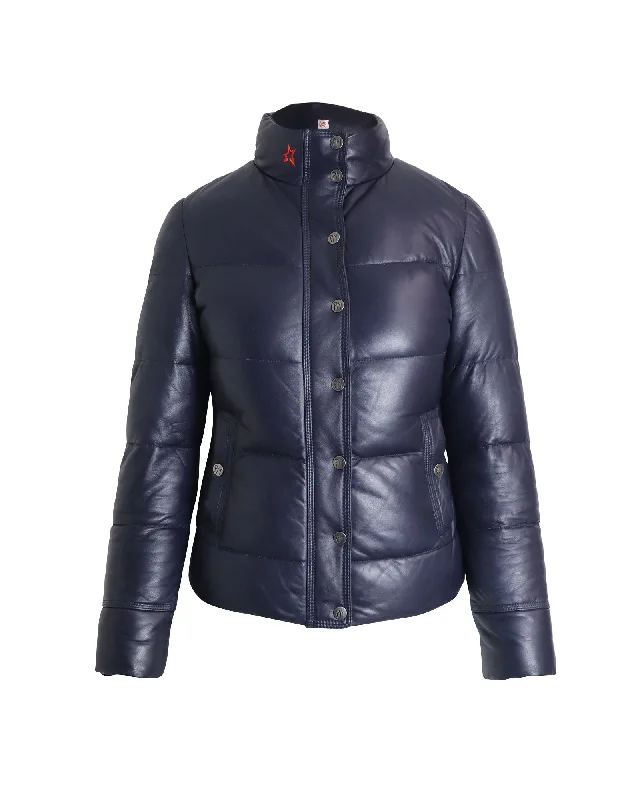 Buy Now Perfect Moment Quilted Puffer Jacket in Navy Blue Lambskin Leather