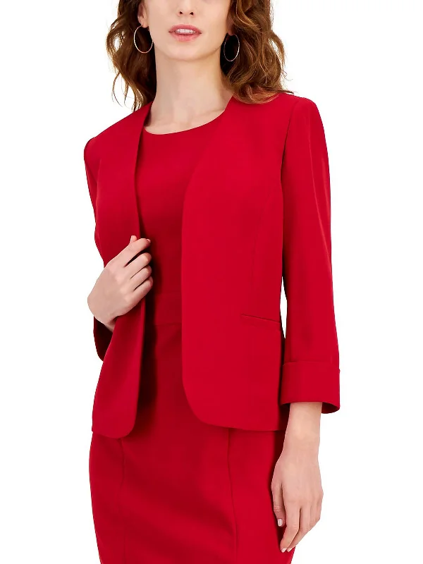 Petites Womens Crepe Stretch Open-Front Blazer