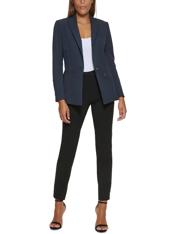 Major Savings Petites Womens Solid Cotton One-Button Blazer