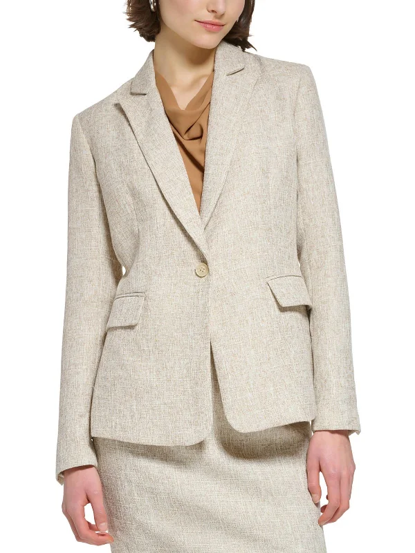 Hurry In Petites Womens Textured Collared One-Button Blazer