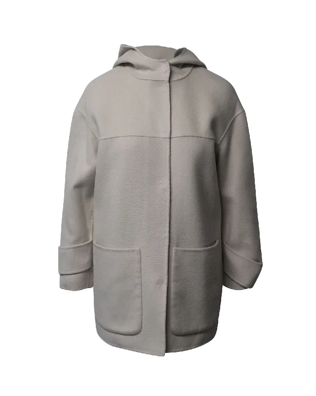 Discount Mania Pinko Hoodie Coat in Cream Polyester