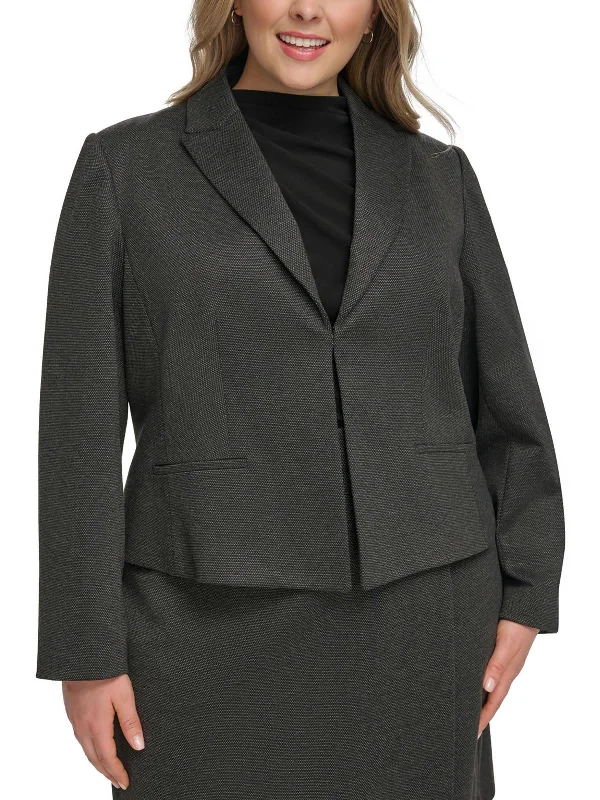 Now or Never Plus Womens Cropped Business Open-Front Blazer
