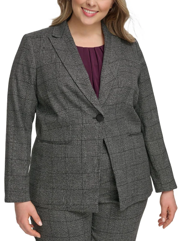 Markdown Madness Plus Womens Houndstooth Suit Separate One-Button Blazer