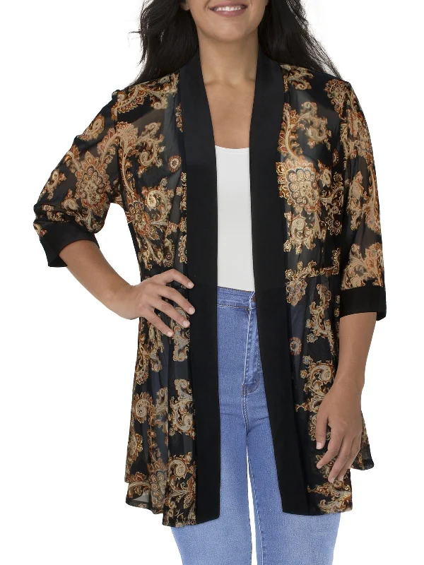 Don't Wait Plus Womens Mesh Printed Duster Blazer