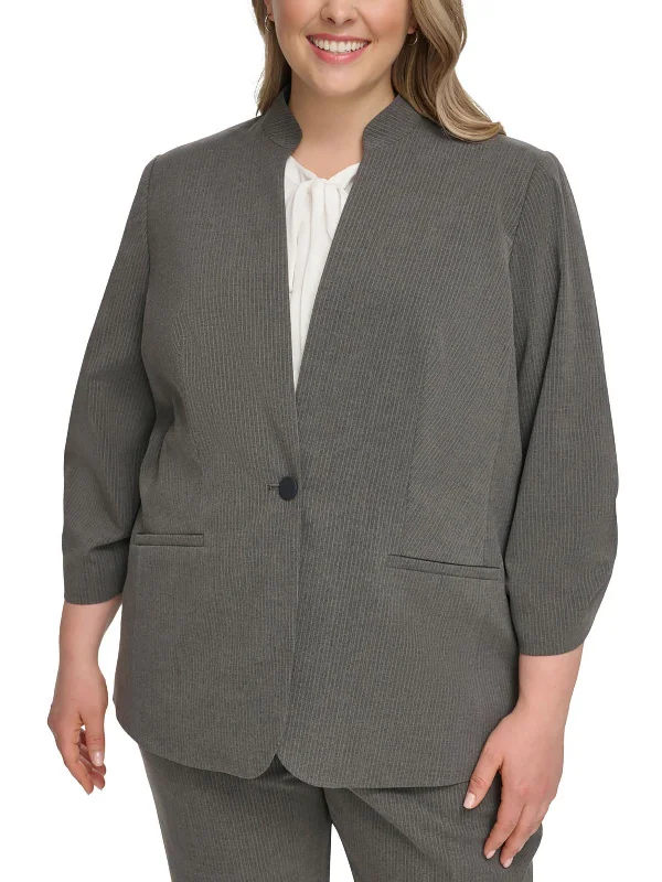 Overstock Sale Plus Womens Pinstripe Office One-Button Blazer