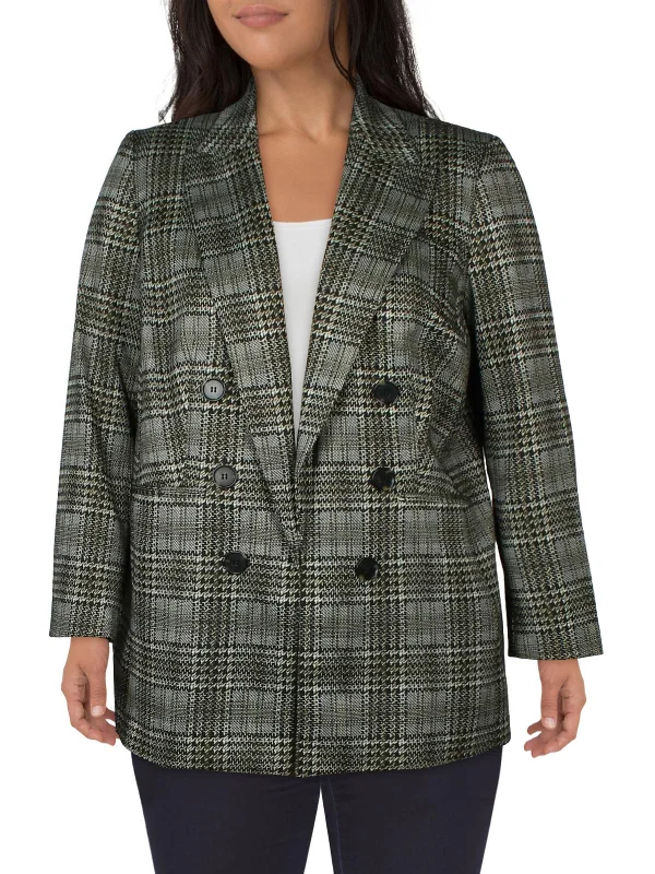 Closeout Plus Womens Plaid Double-Breasted Open-Front Blazer