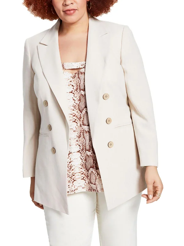 Mega Sale Plus Womens Textured Suit Separate Double-Breasted Blazer