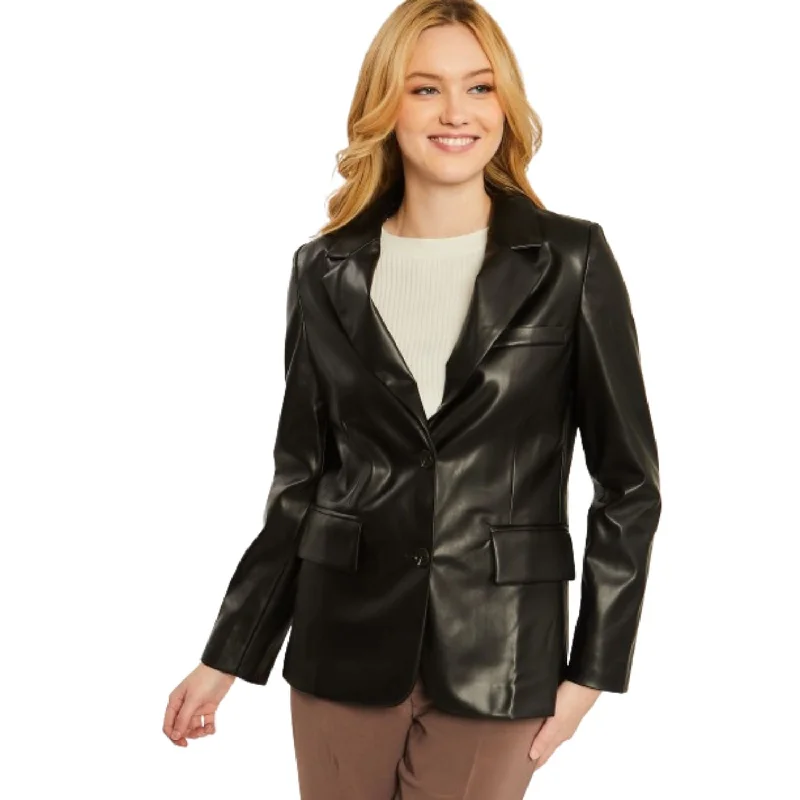 Big Discounts Pu Woven Solid Blazer
