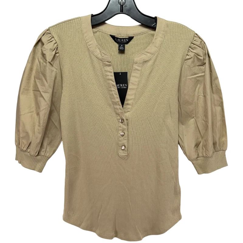 Puff Sleeve Top 3/4 Sleeve By Lauren By Ralph Lauren In Tan, Size: M