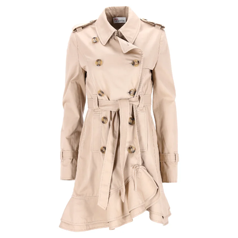 Season Finale Sale Red Valentino Double-Breasted Ruffle Coat in Beige Cotton