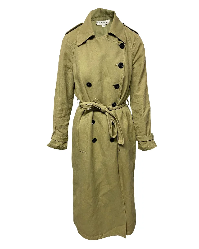 Sneak Peek Sale Robert Rodriguez Double-breasted Trench Coat with Sash Tie in Brown Cotton
