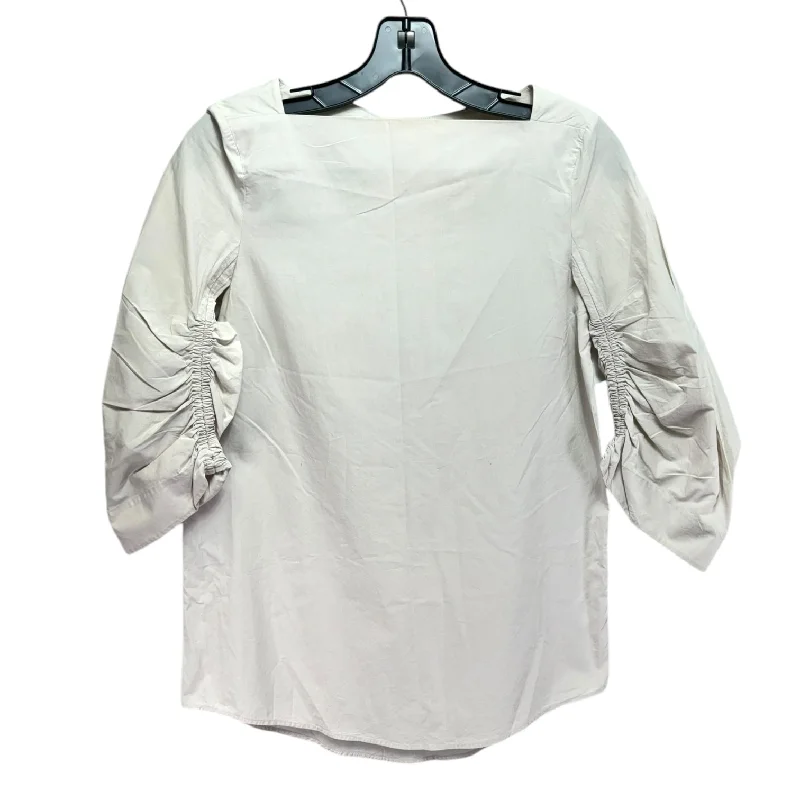 Closeout Ruched Sleeve Boat Neck Blouse Long Sleeve By Cos In Cream, Size: 2